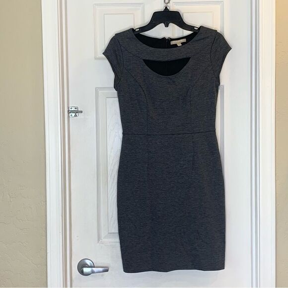Banana Republic Factory Cap Sleeves Cutout Neck Knee Length Dress, Gray Size 2 - Picture 1 of 10